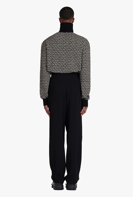 High-waisted black pleated crepe harem cut pants - 3