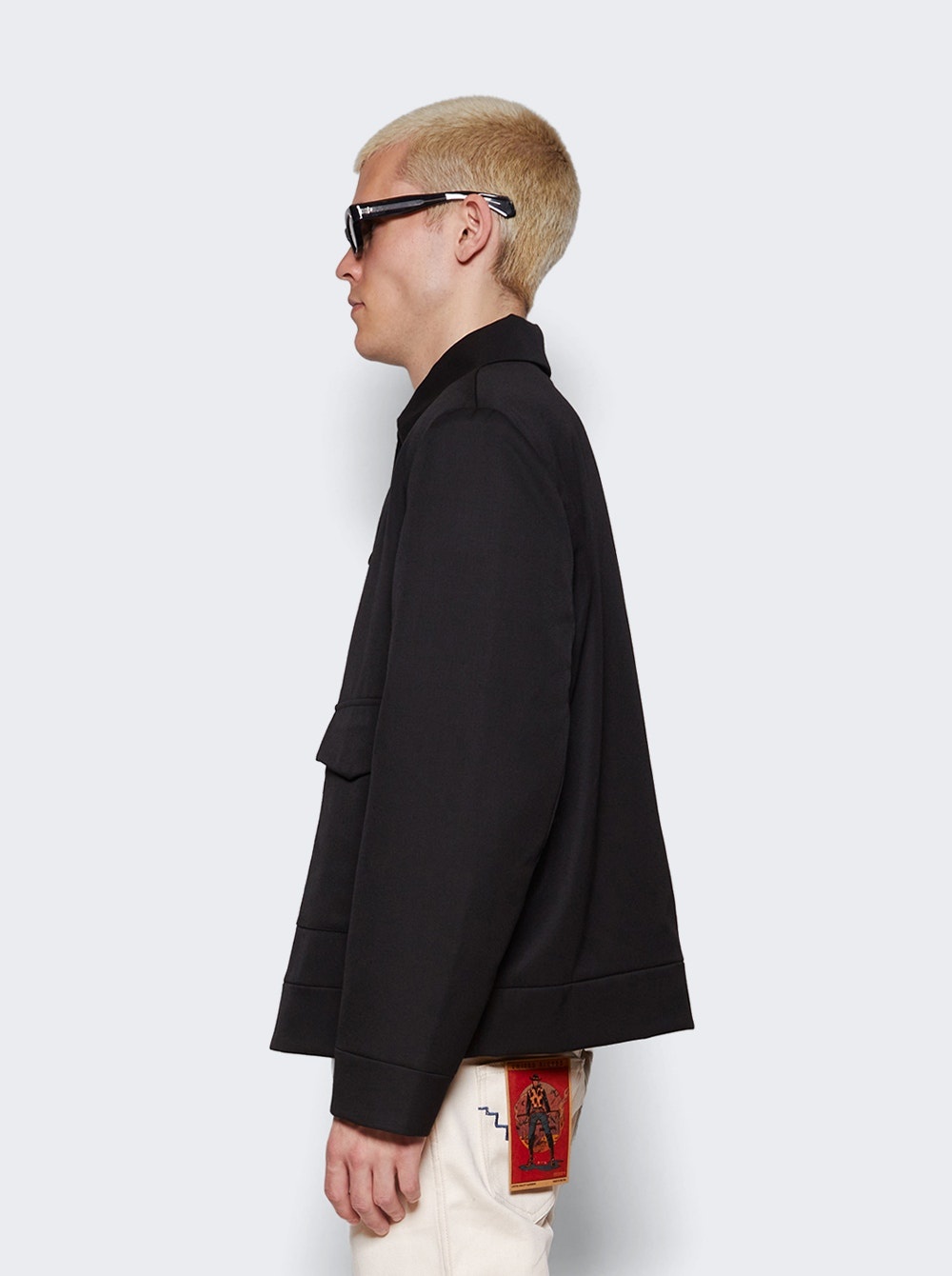 Structured Wool Jacket with Removable Retro Logo Pin Black - 4