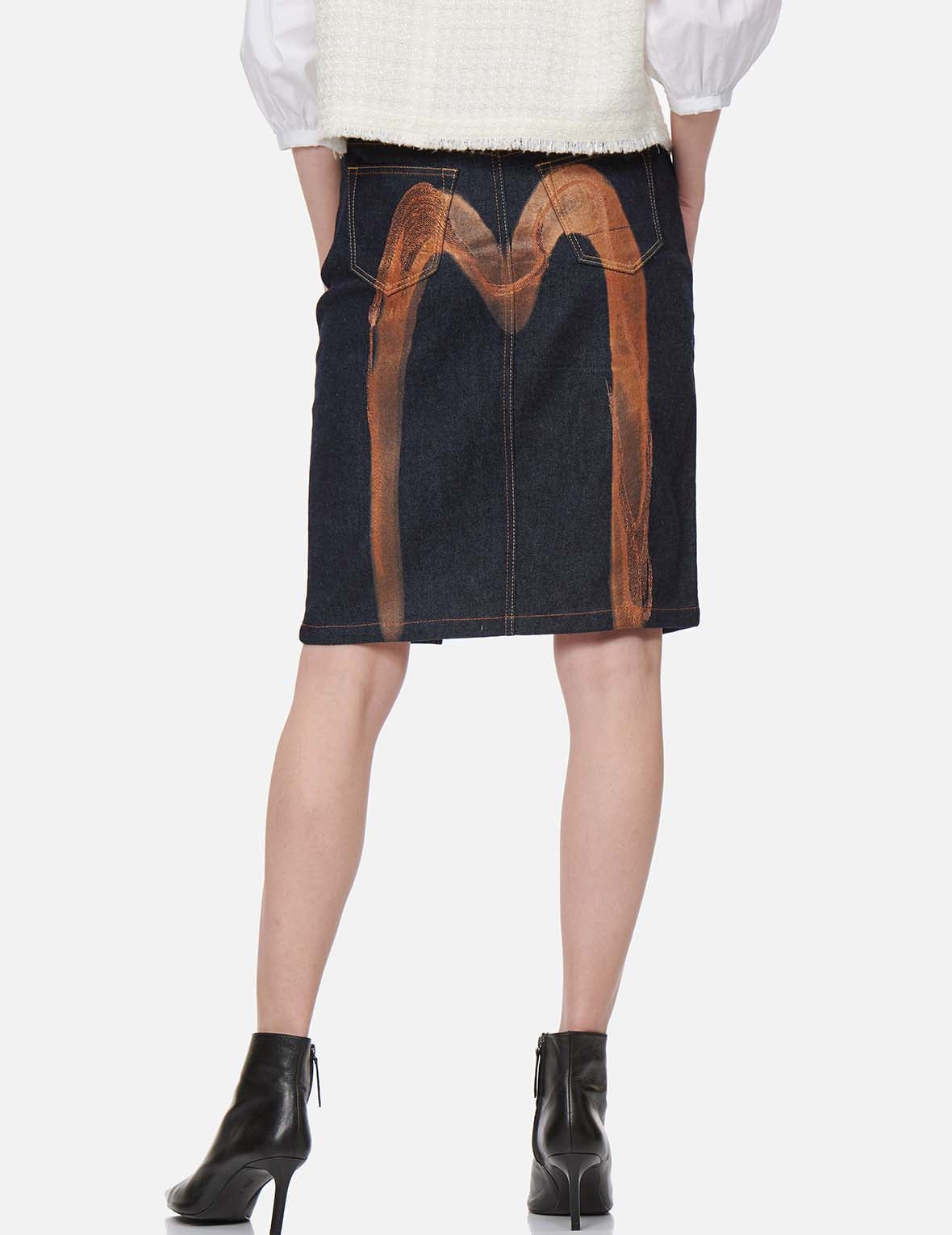 Brushstroke Daicock Split-Front Denim Pencil Skirt - 3