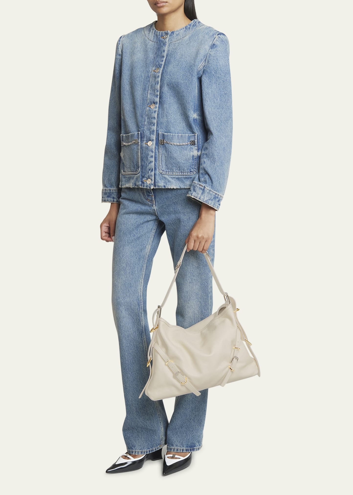 Medium Voyou Buckle Shoulder Bag in Tumbled Leather - 5