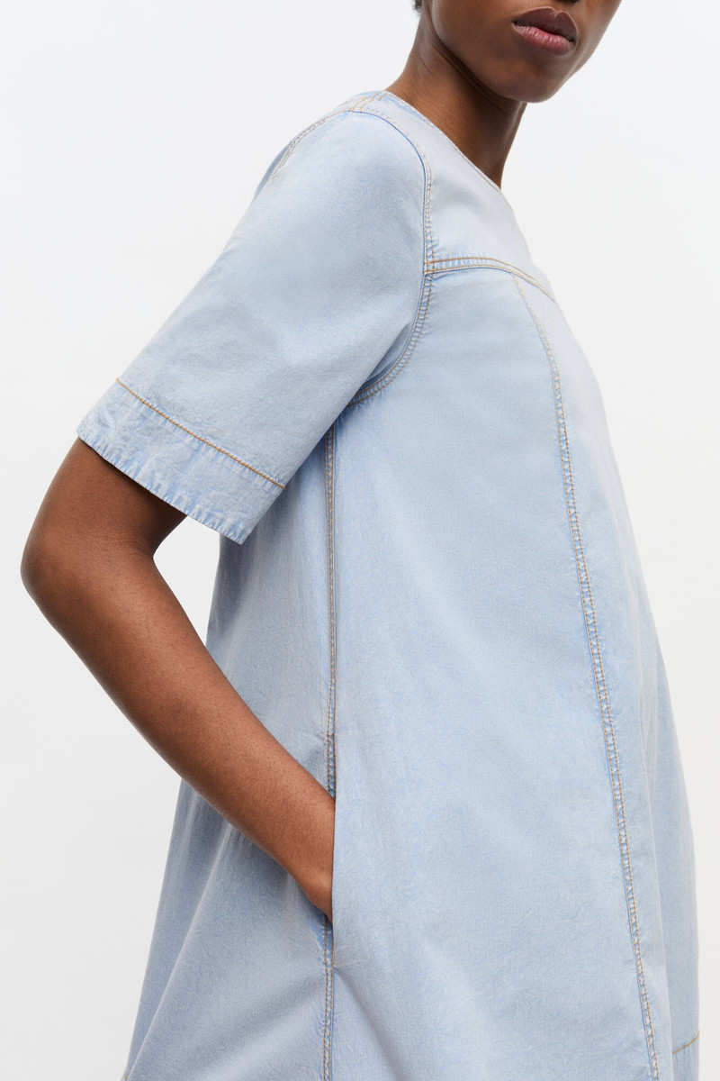 LIGHT BLUE A-LINE MINI DENIM DRESS 5