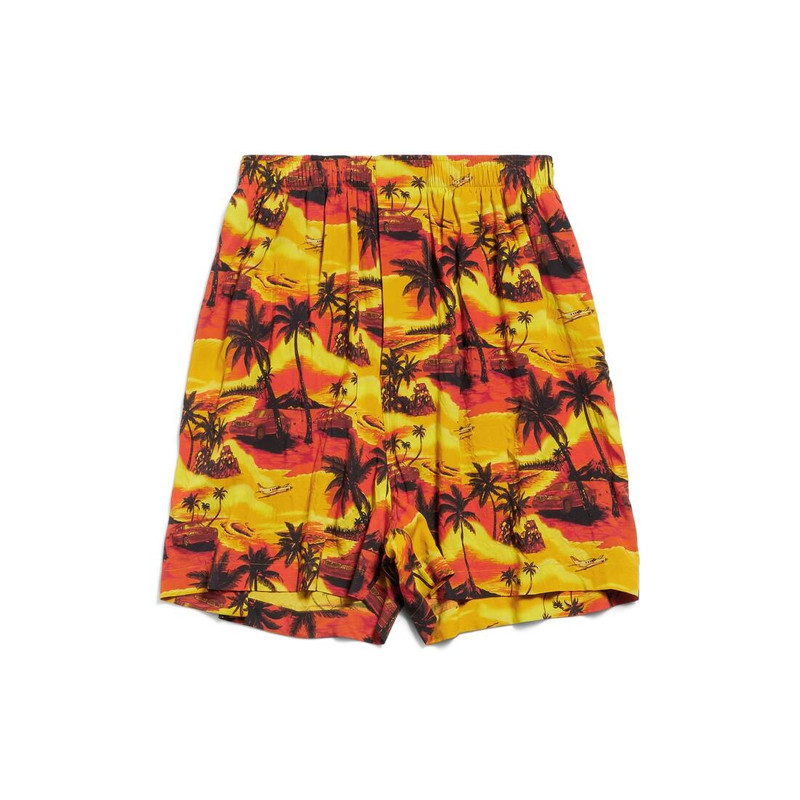 Men's Hawaiian Car Pyjama Shorts in Orange 1