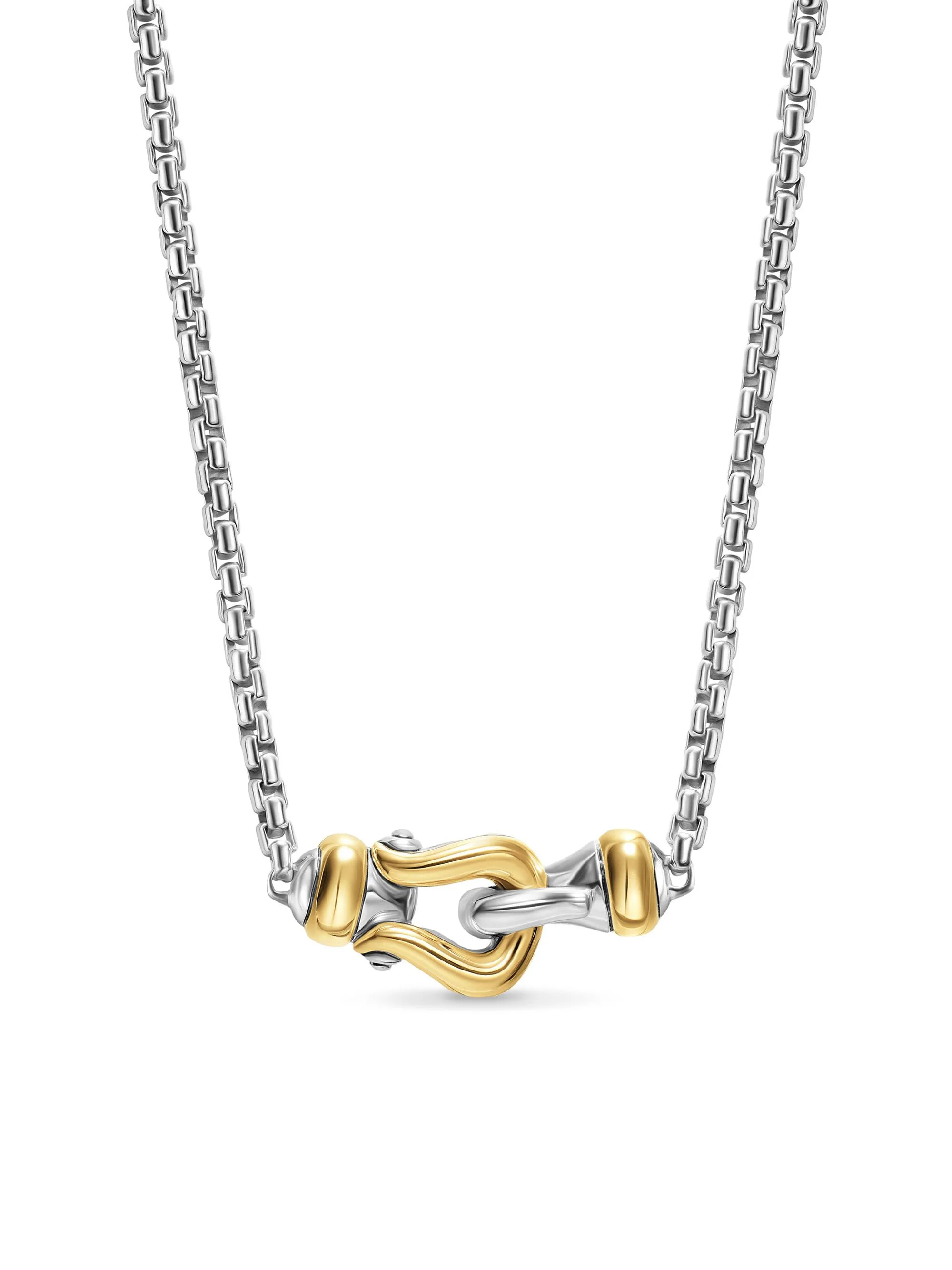 Women's Petite Buckle Necklace in Sterling Silver with 14K Yellow Gold, 16.3MM - Silver - 1
