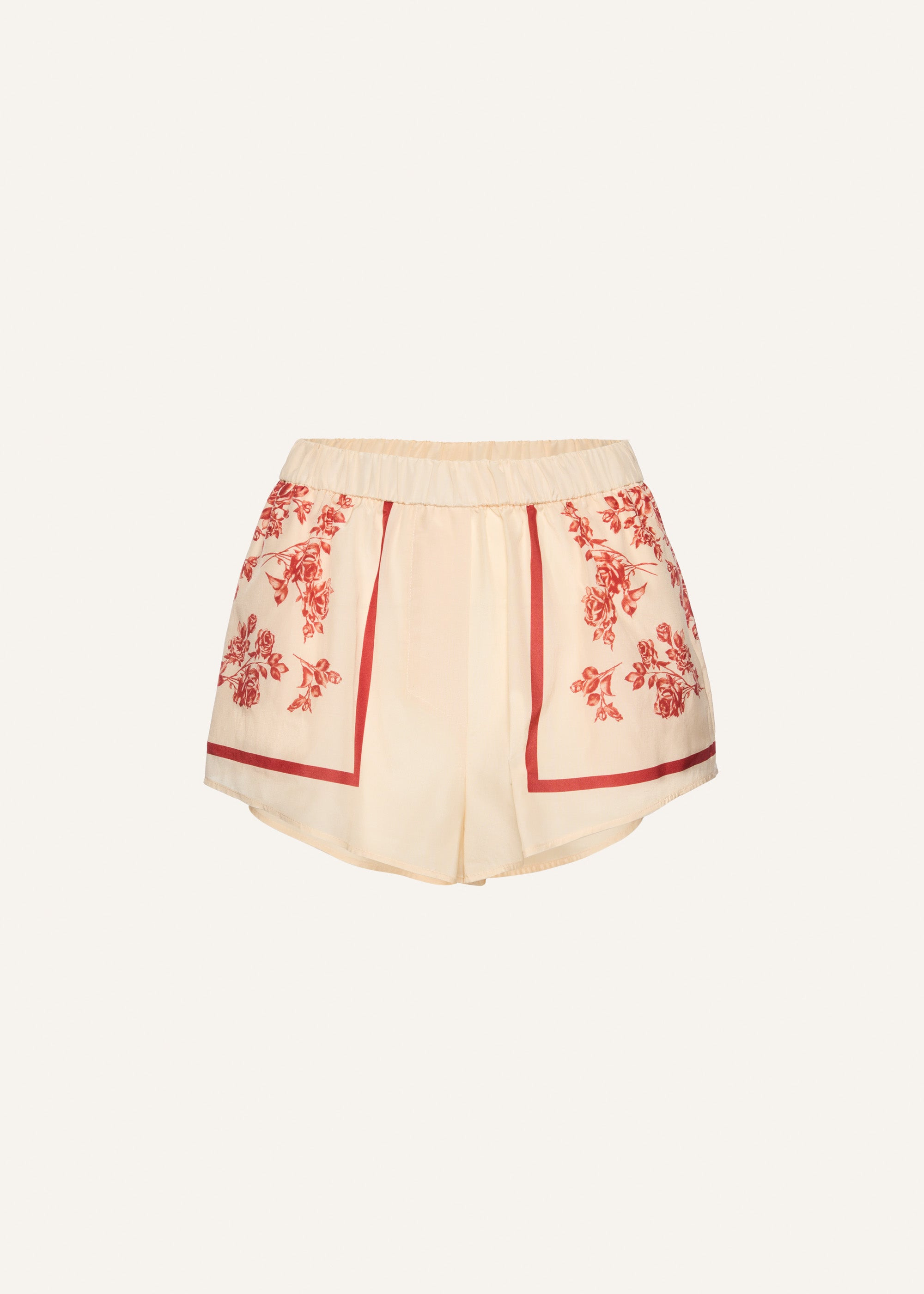 Silk scarf floral print shorts in beige - 1