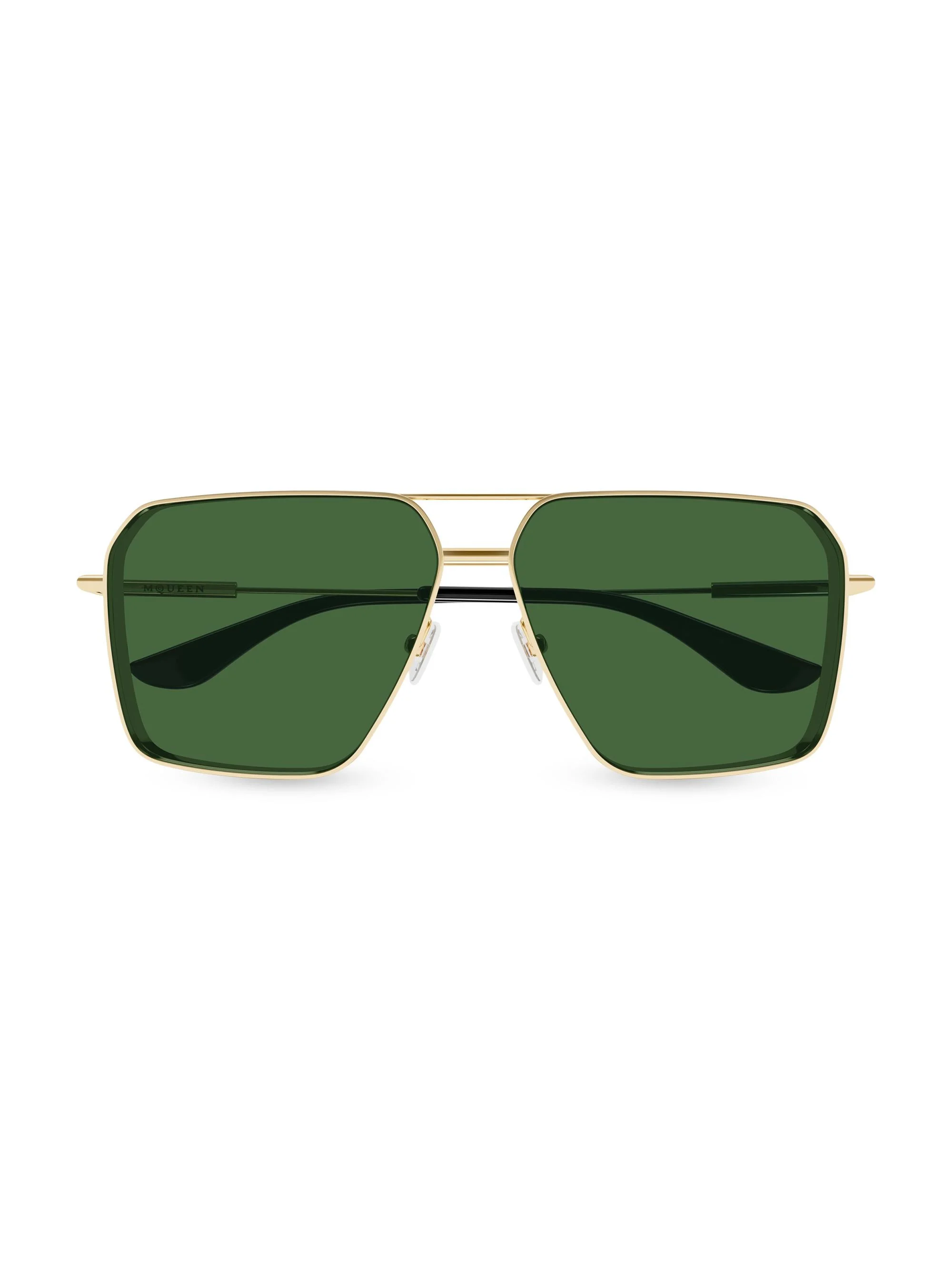 Men's Metal Cross-Bar 60MM Navigator Sunglasses - Gold Green - 1