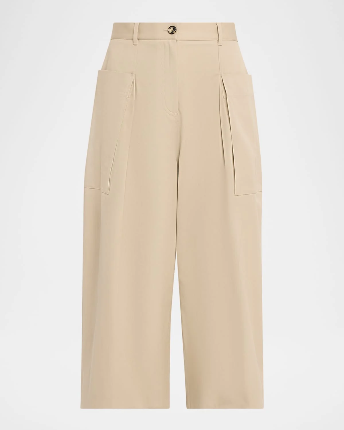 Pleated Wide-Leg Cropped Trousers - 1