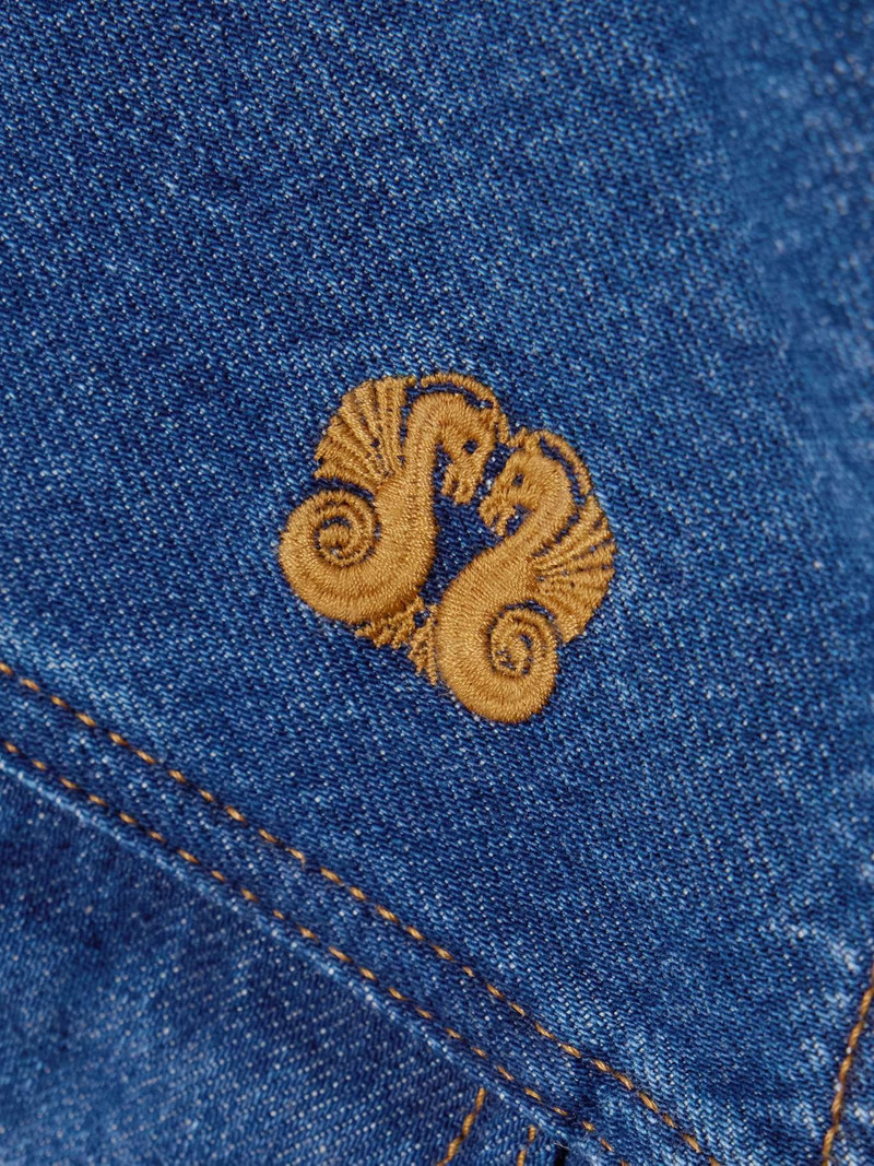 Nariida Senner corduroy-trimmed embroidered denim shirt Mid denim 5