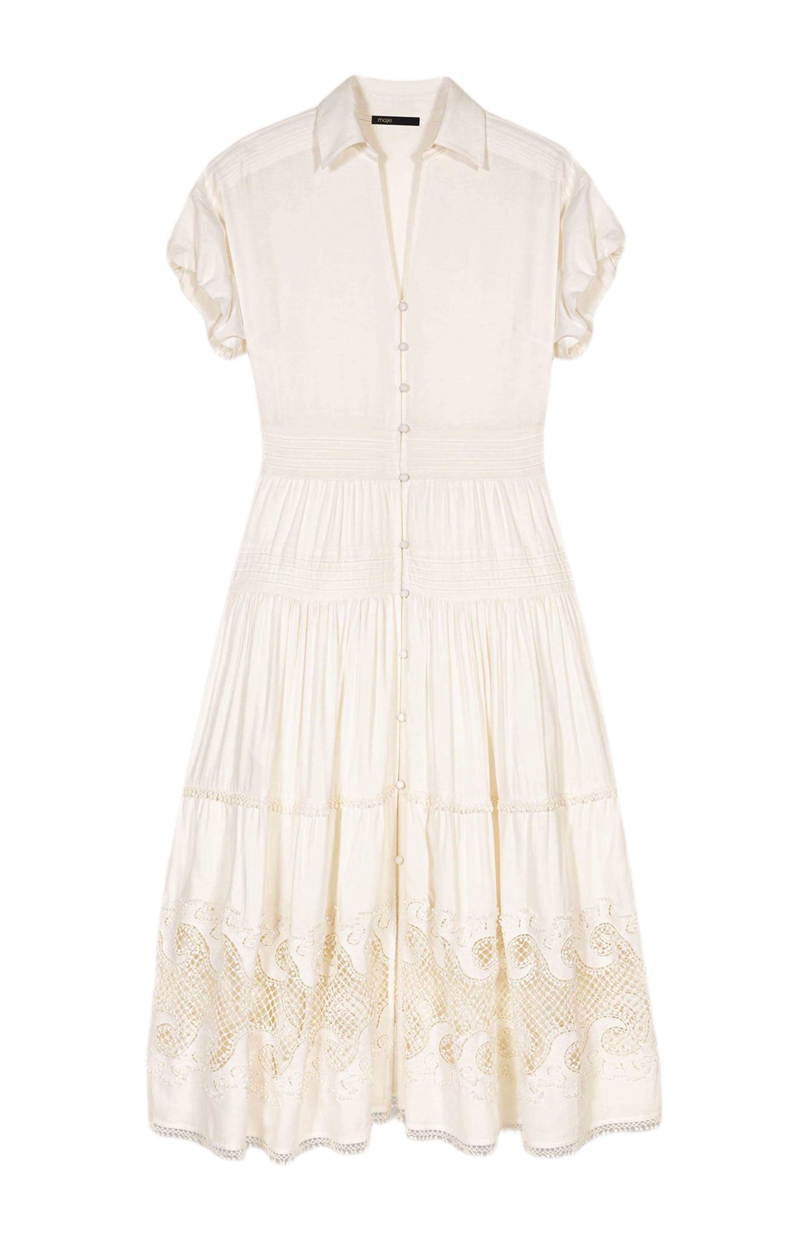 maje Embroidered ruffled maxi dress in Ecru at Nordstrom - 8