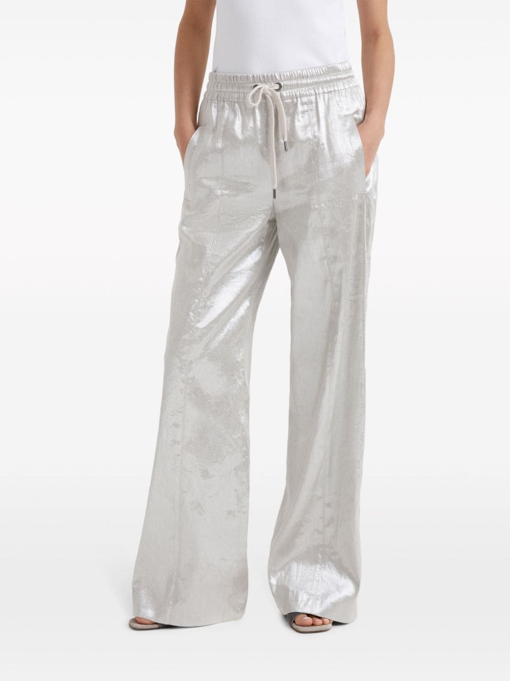 metallic wide-leg trousers - 3