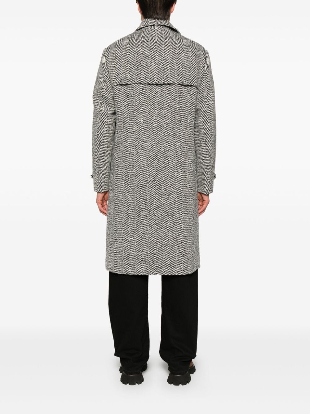 herringbone-pattern double-breasted coat - 4