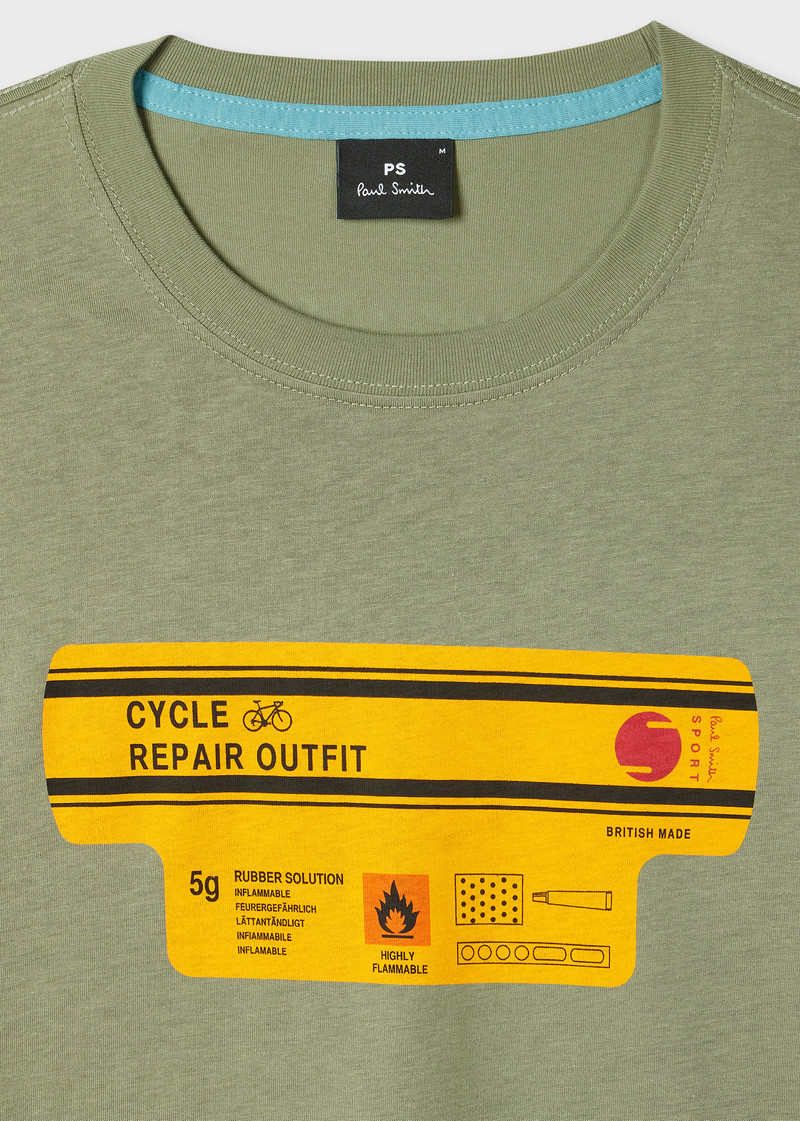 Paul Smith Khaki Green 'Cycle Repair Outfit' Print T-Shirt outlook