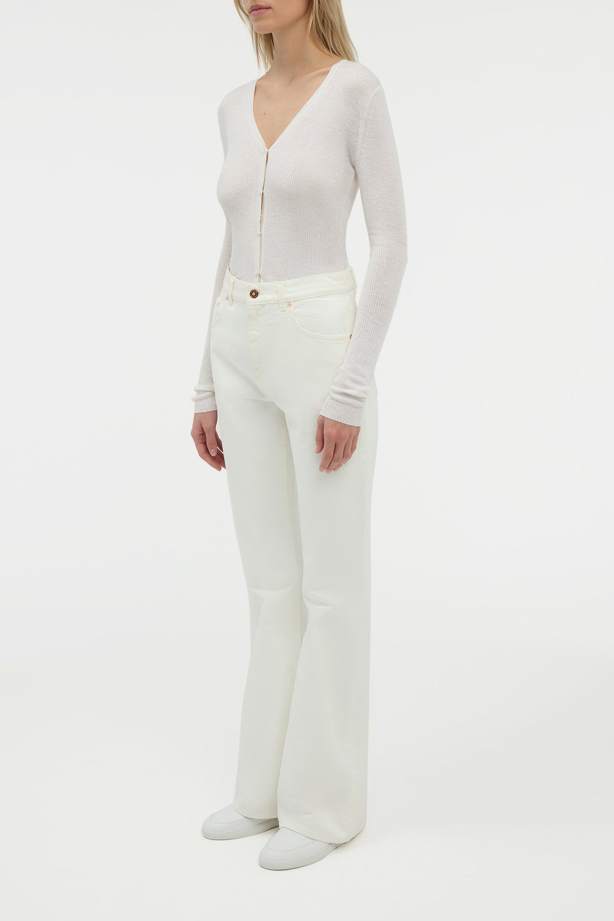 Aiste Knit Cardigan in Ivory Cashmere Silk with Hemp - 3