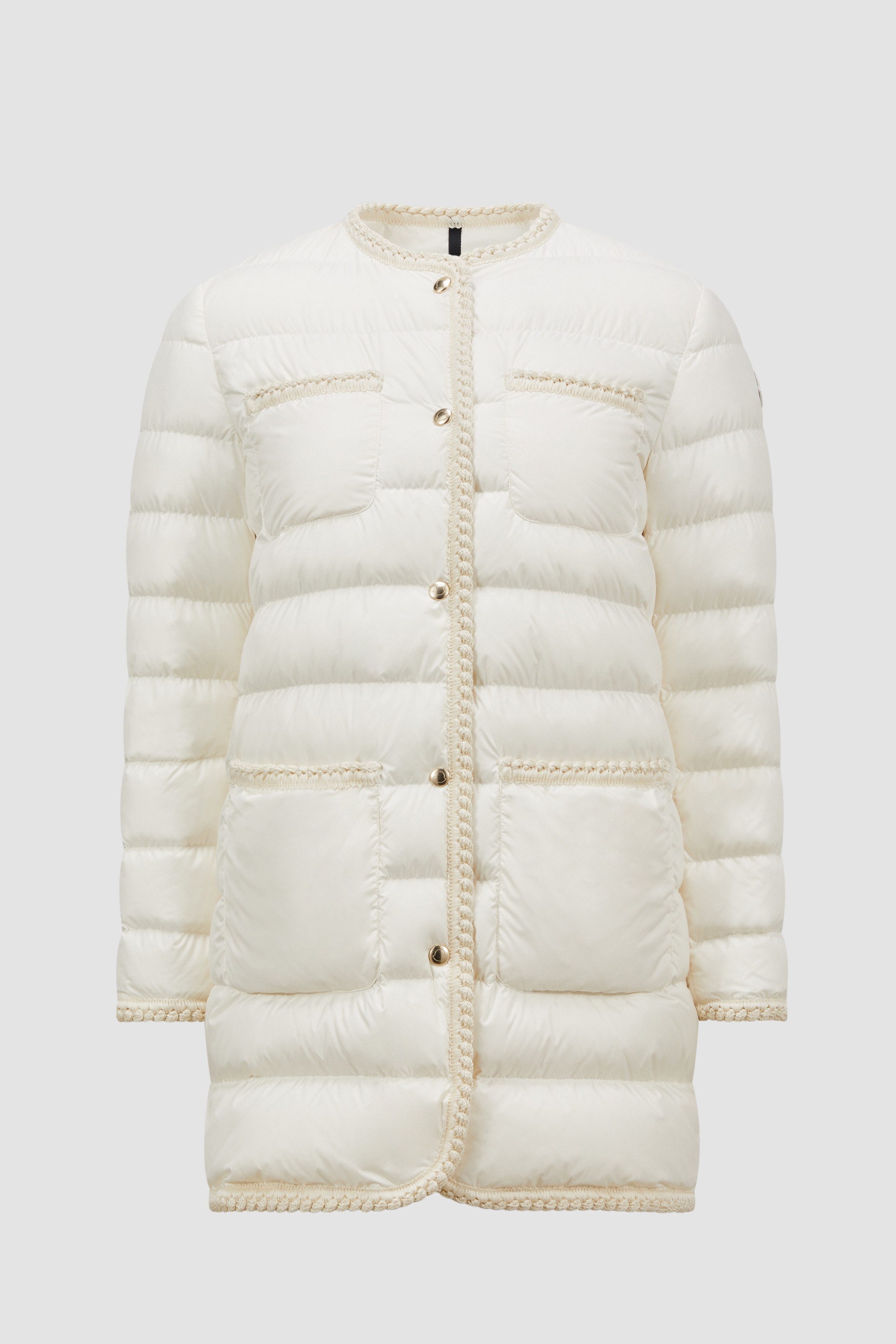 Moncler Gencaylong Braided Trim Long Down Jacket | REVERSIBLE
