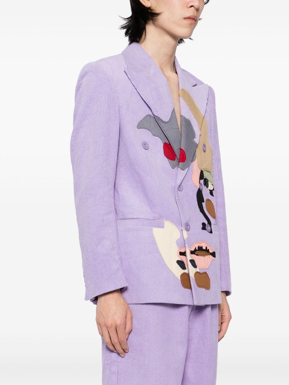 patchwork face corduroy blazer - 3