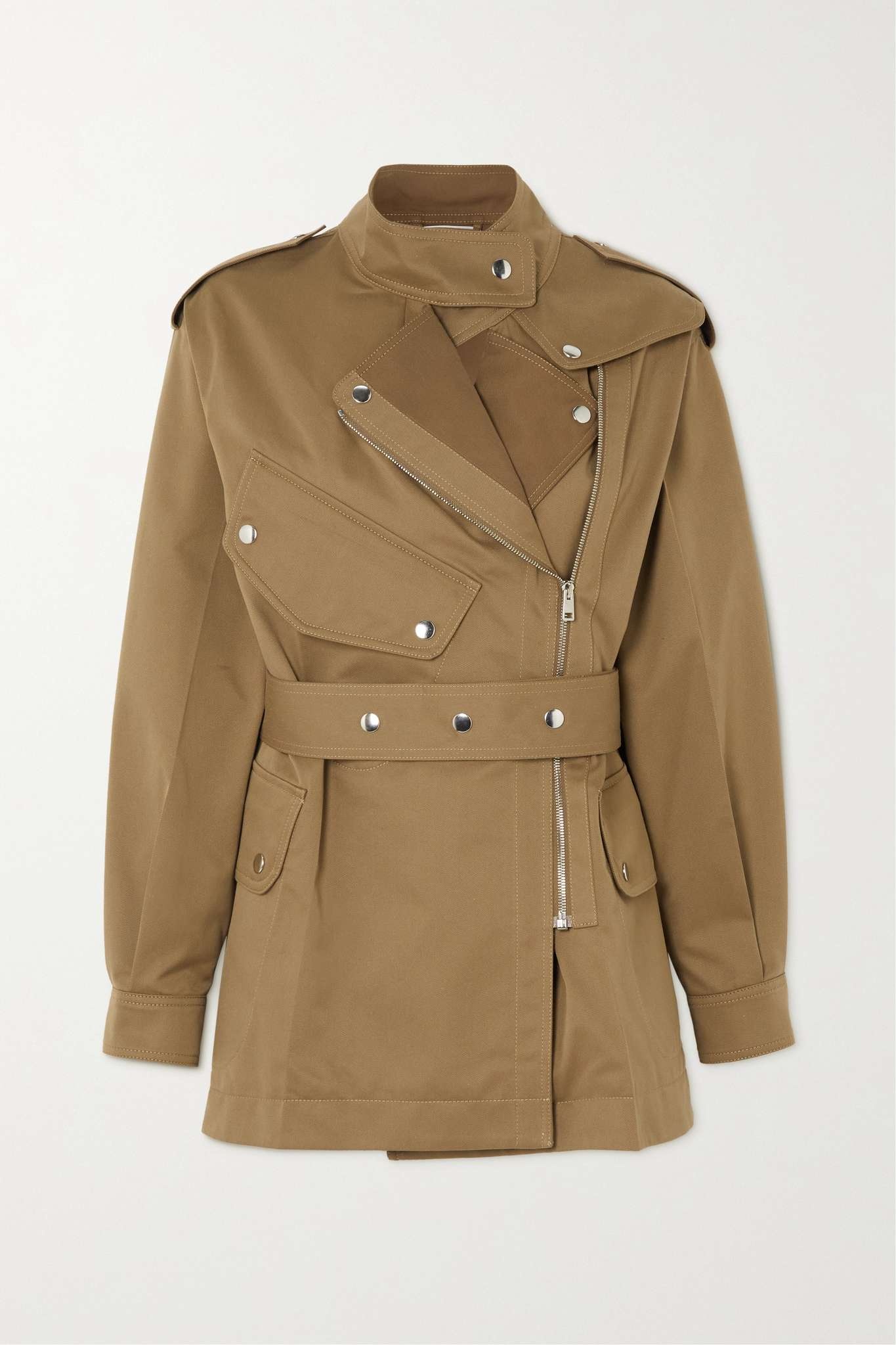 Belted cotton-blend twill trench coat - 1