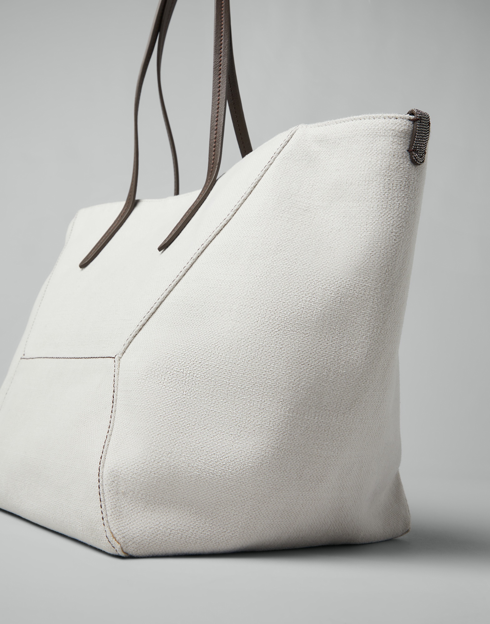 Cotton and linen canvas shopper bag with monili - 3
