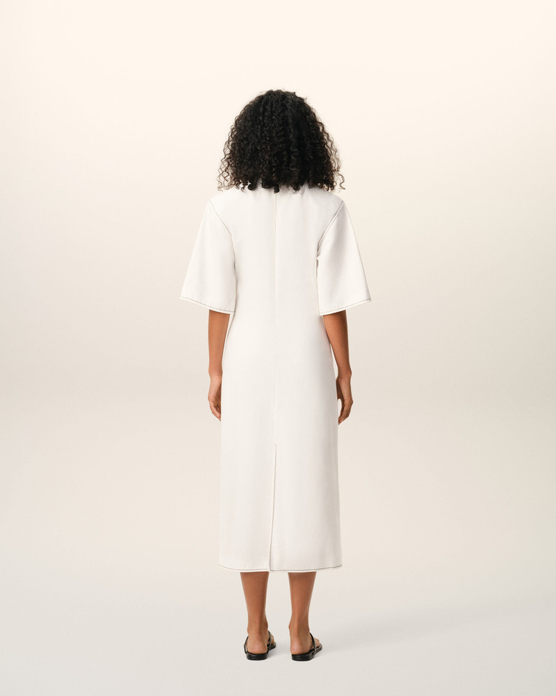 WHITE COTTON LONG FITTED DRESS 6