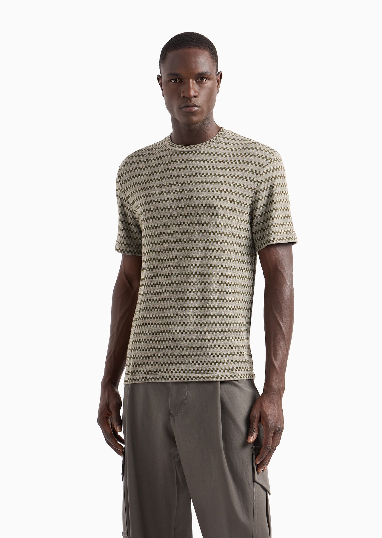 Stretch viscose jacquard jersey crew-neck T-shirt - 3