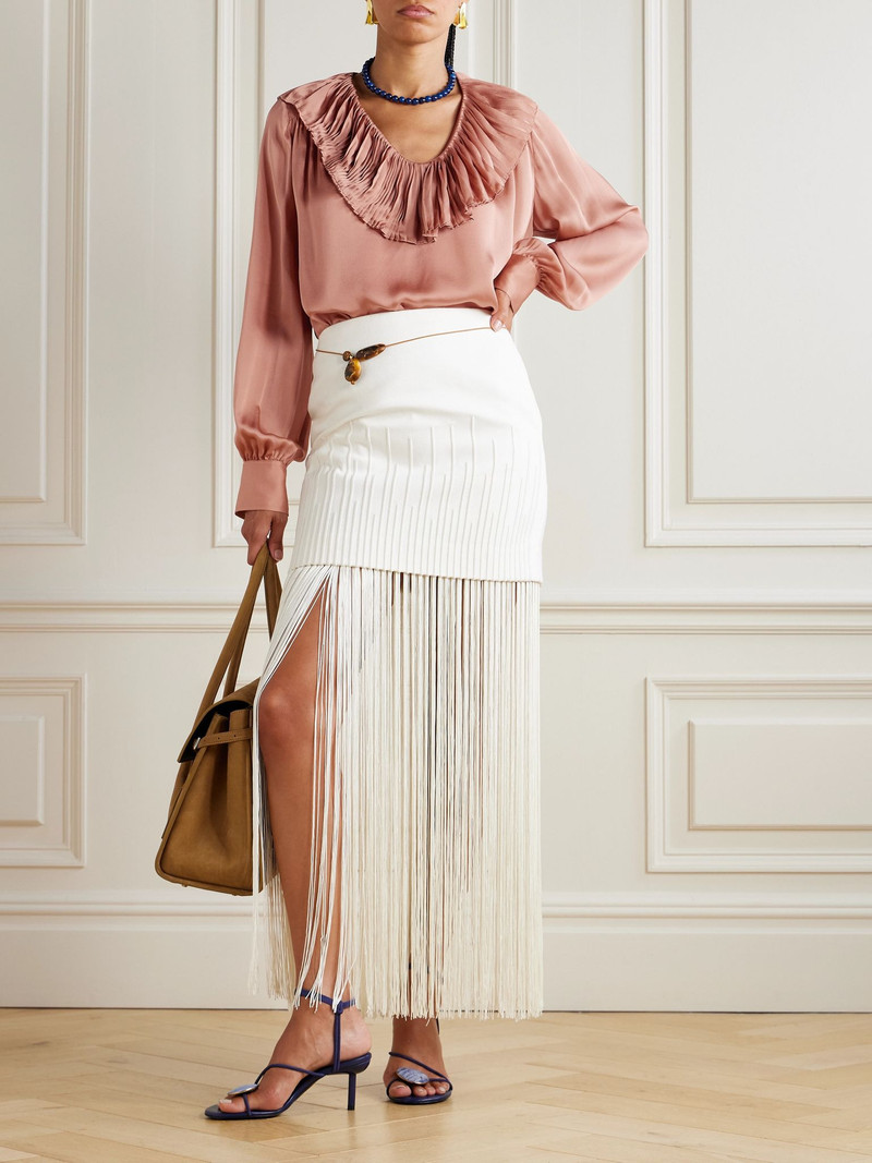 ULLA JOHNSON Pleated silk-satin blouse Antique rose outlook