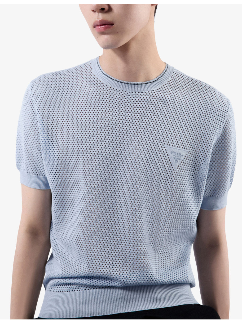 Triangle-Logo Mesh-Knit Cotton and Silk-Blend T-Shirt - 3