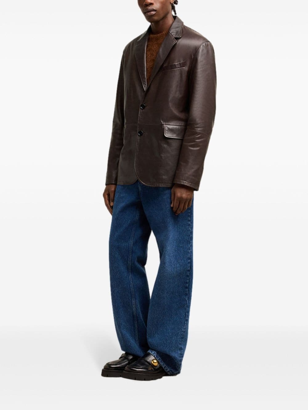 single-breasted leather blazer - 3