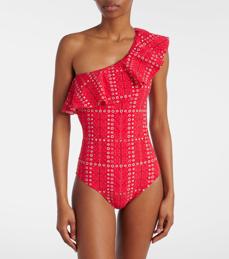 Isabel Marant Étoile Sicilya ruffled printed swimsuit outlook