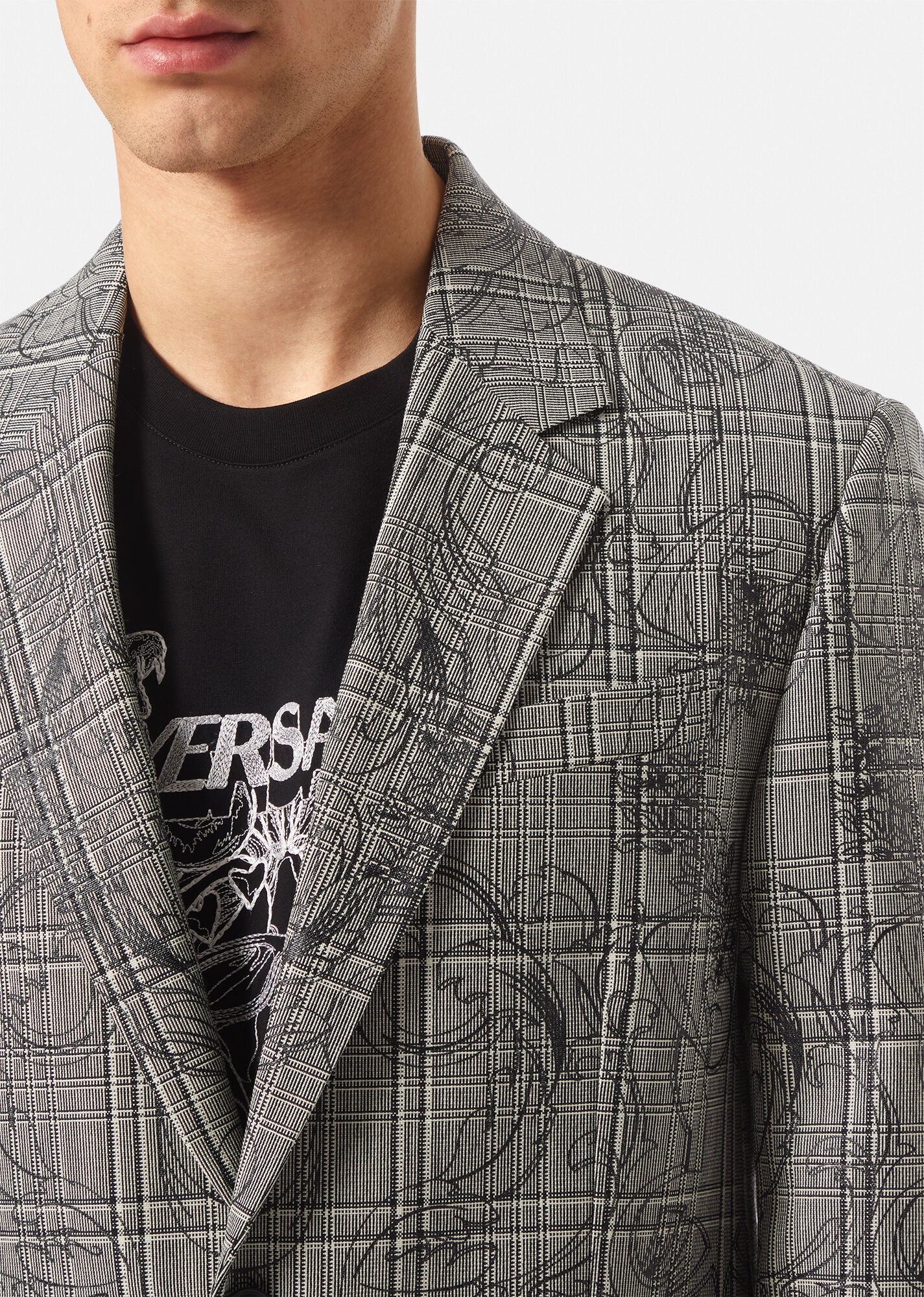 Silver Baroque Checked Wool Blazer - 5