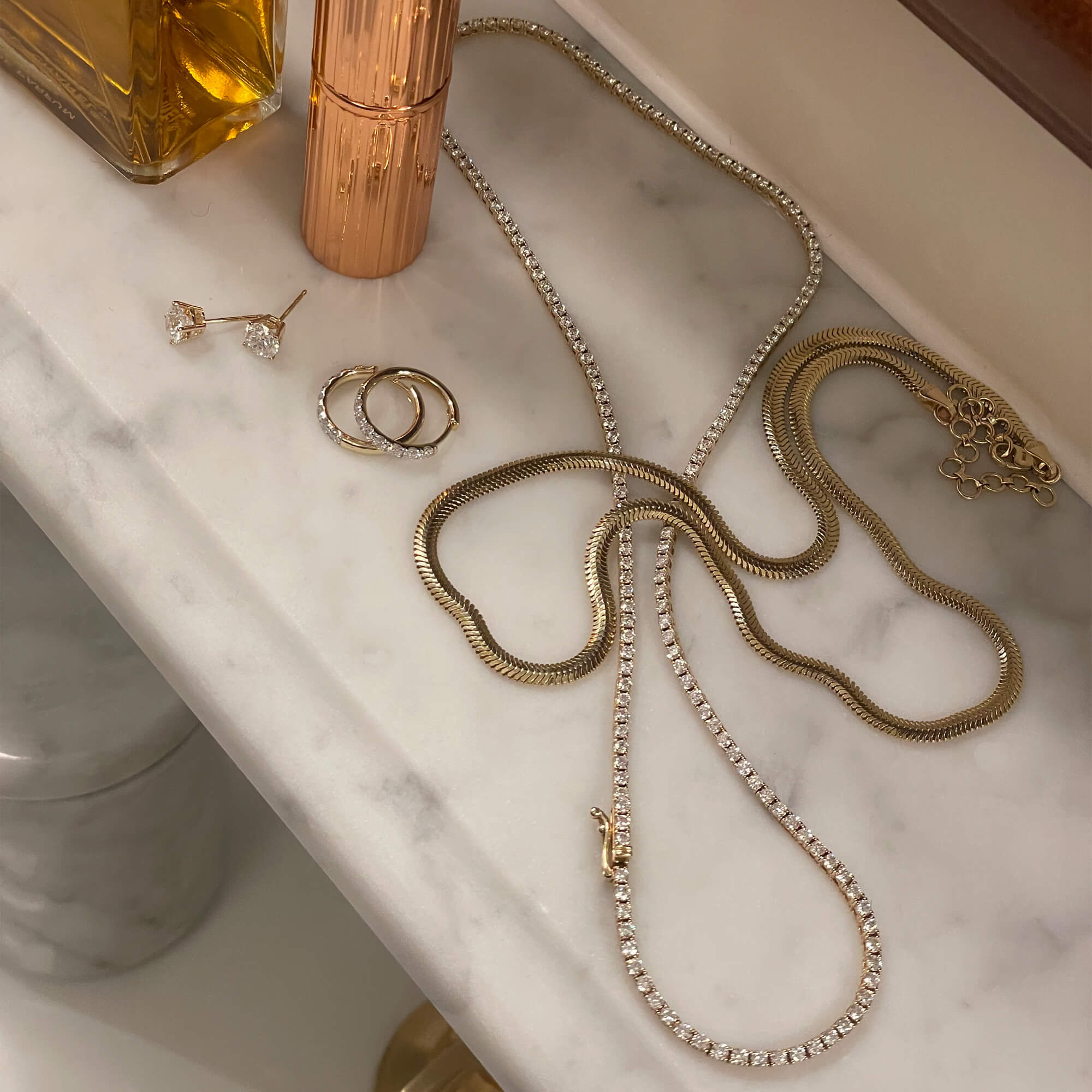 LAB-Created Unflippable Tennis Necklace in Yellow Gold - 11