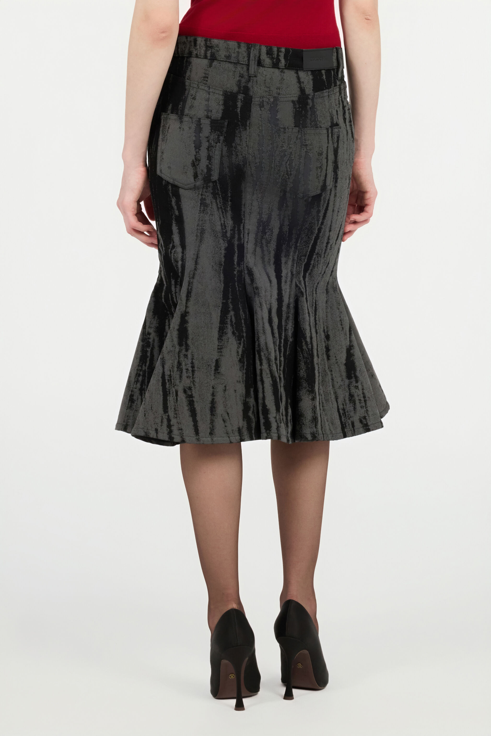 Black Denim Skirt With A Streak Effect - 4