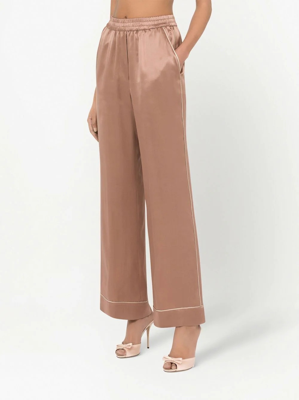 high-waisted silk straight leg trousers - 5