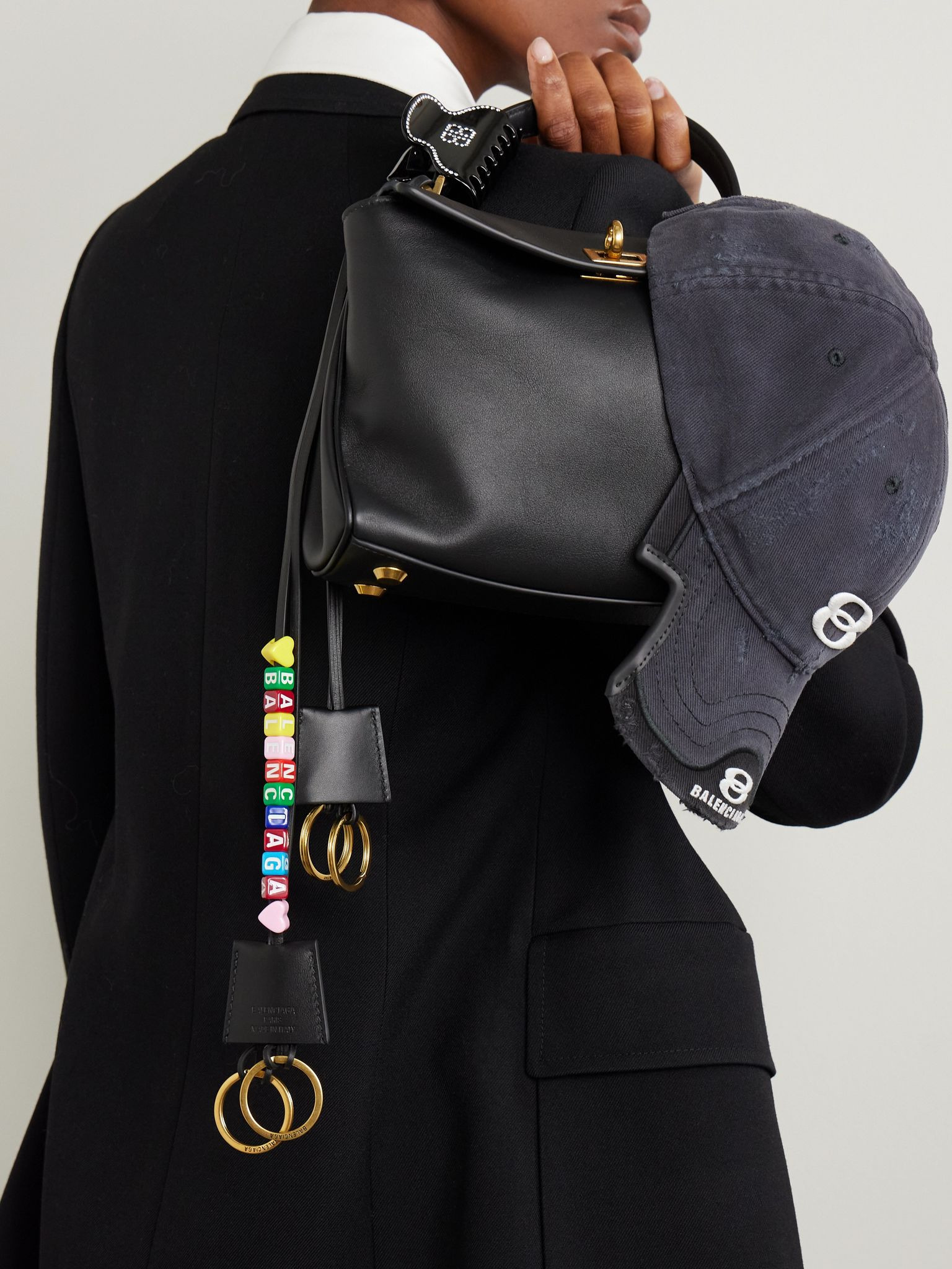 Rodeo Cloche Clé gold-tone beaded leather keyring Black - 4