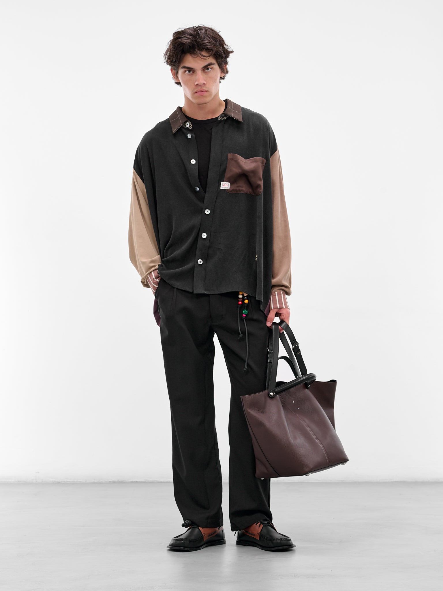 Black Gabardine Loose Pleated Trousers - 6