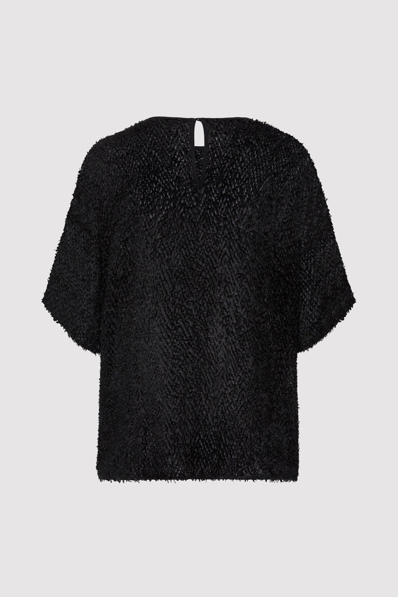 Feathered Silk Tee - Black - 12
