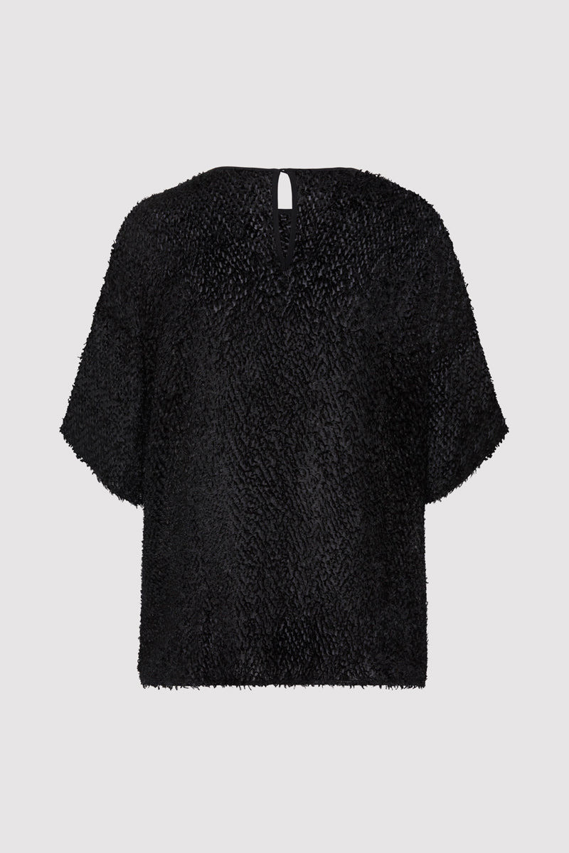 ST. AGNI Feathered Silk Tee - Black outlook