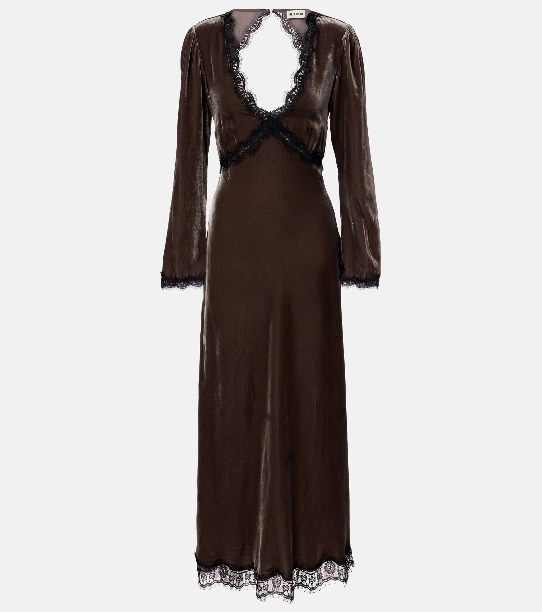 Alesha lace-trimmed velvet maxi dress - 1