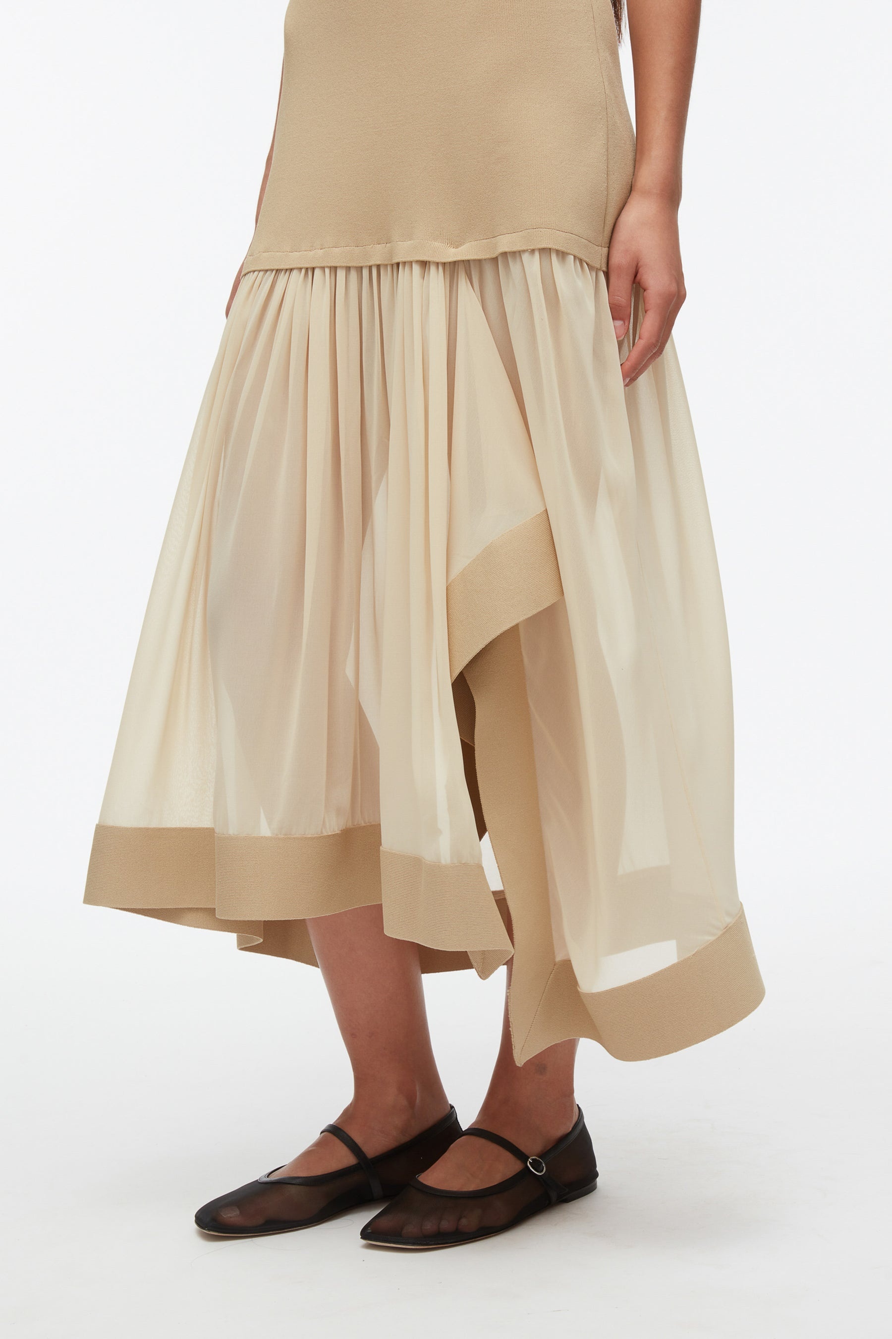 Compact Rib Dress with Chiffon Skirt - 5