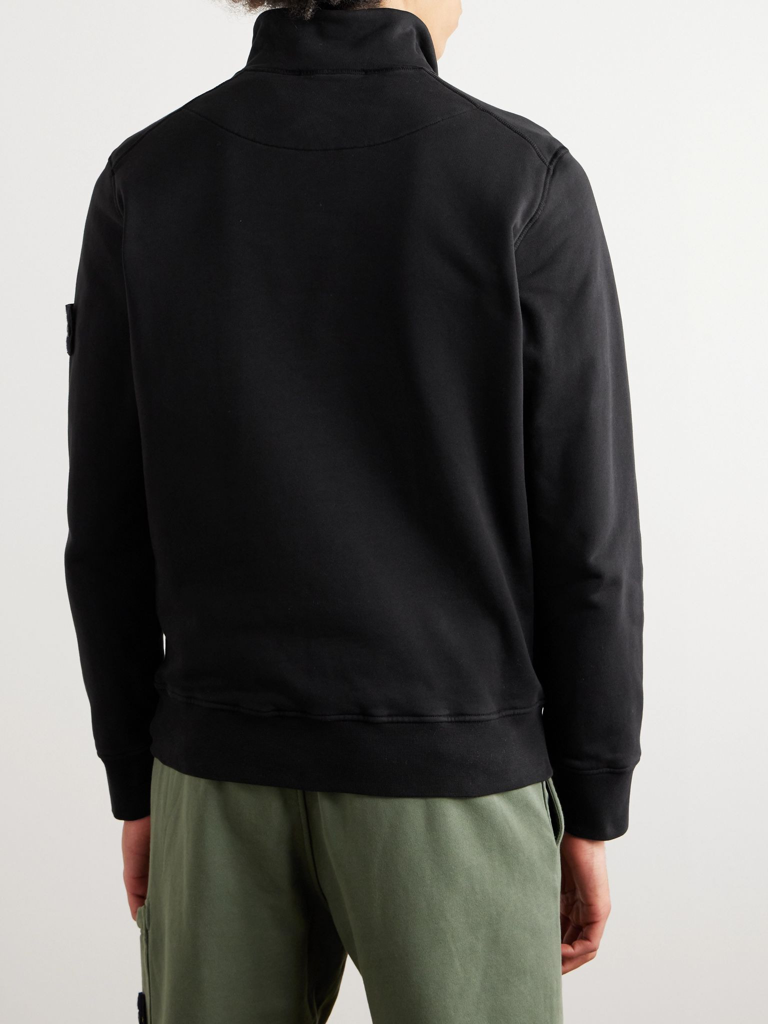 Logo-Appliquéd Garment-Dyed Cotton-Jersey Half-Zip Sweatshirt Black - 3