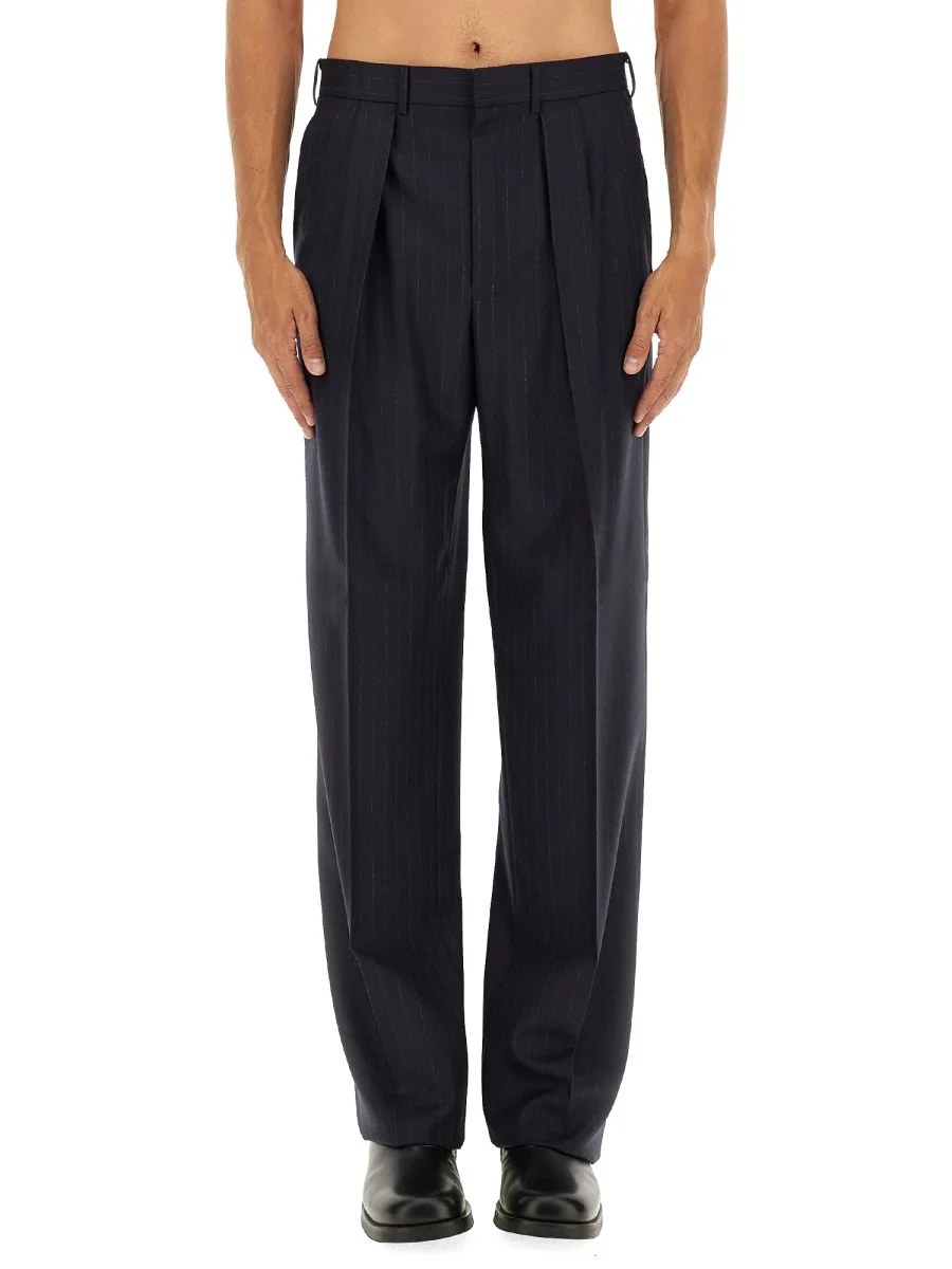 WOOL PINSTRIPE PANTS WITH DOUBLE PLEAT - 1