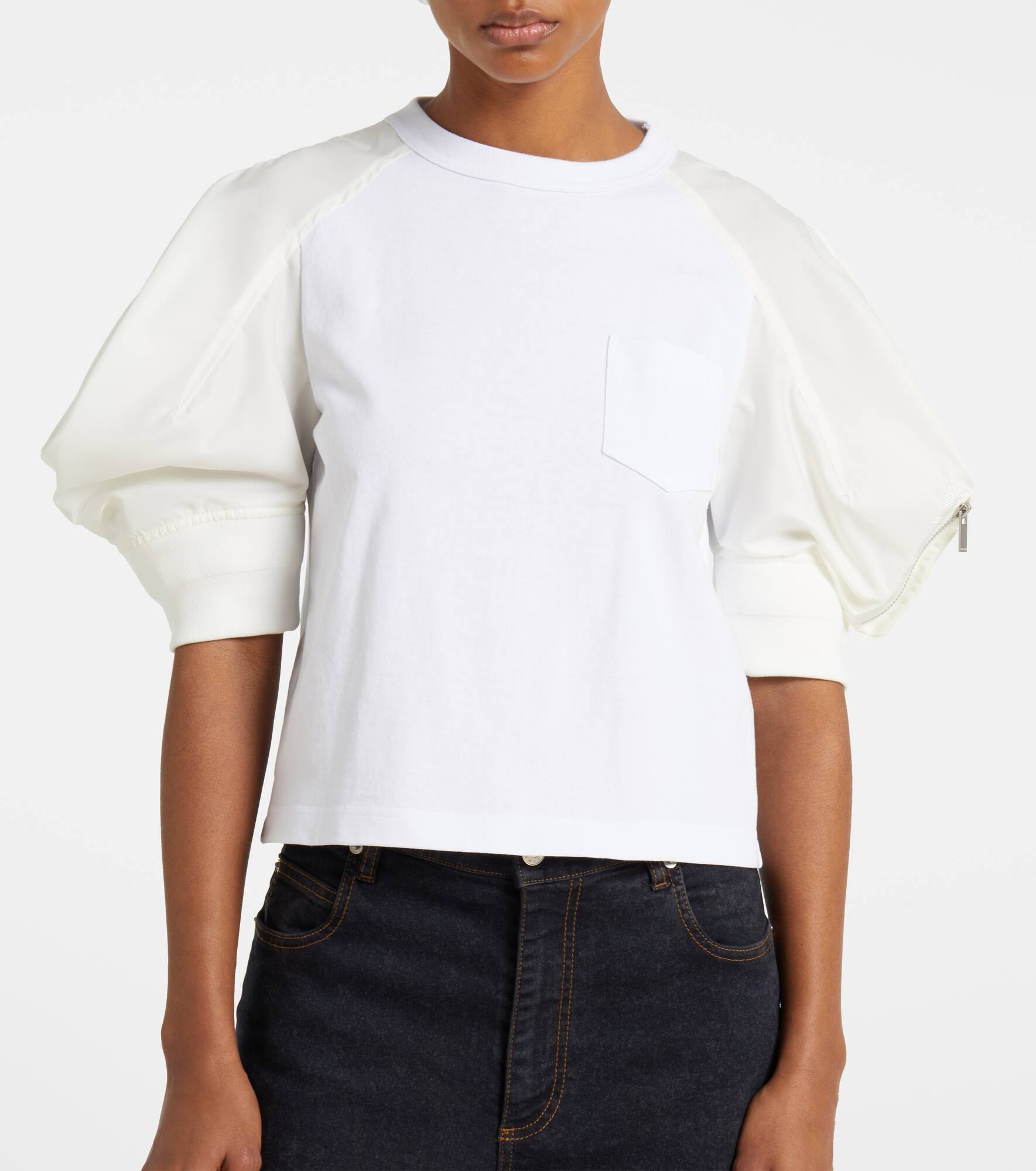 Puff-sleeve cotton-blend T-shirt - 4