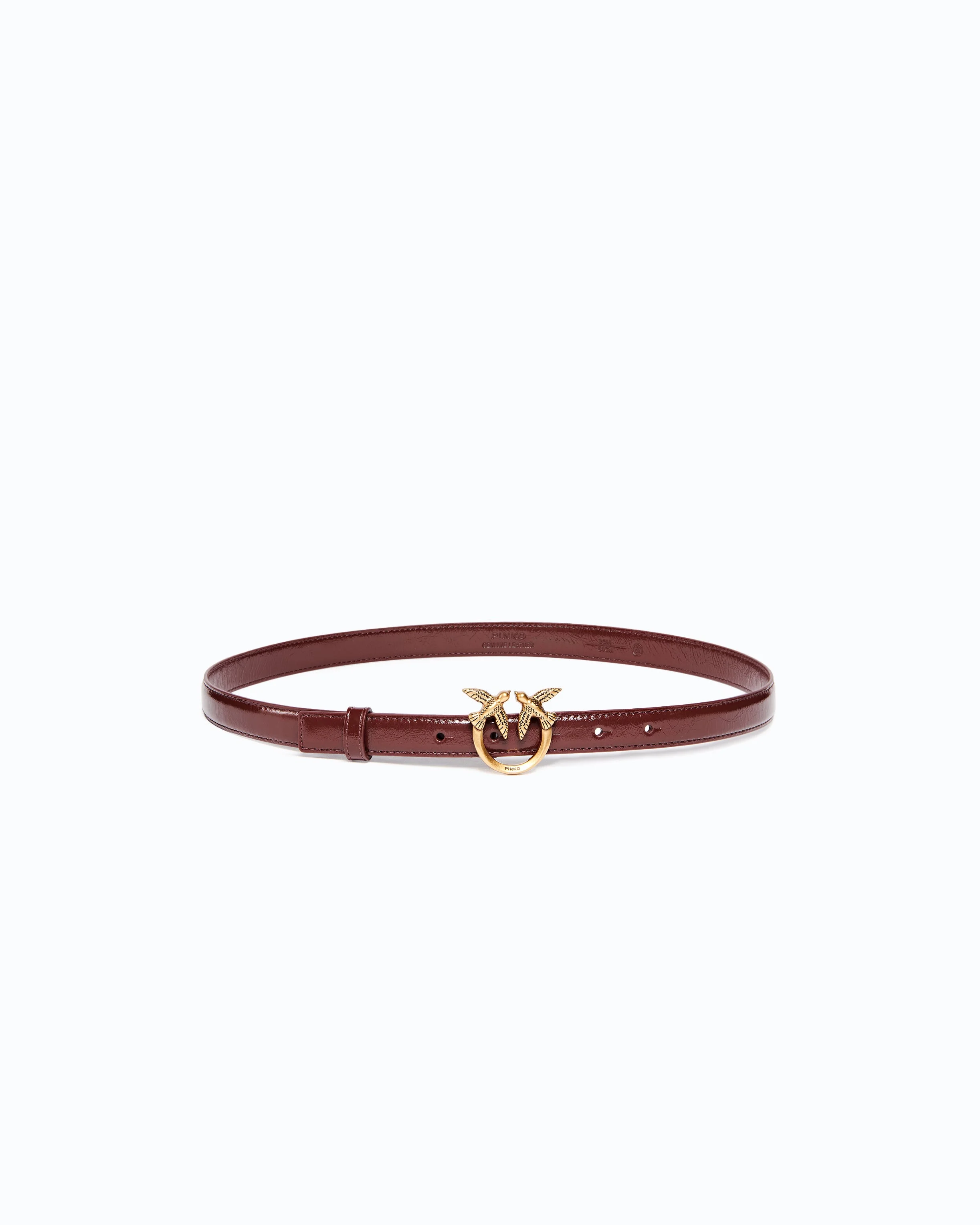 SHINY LEATHER BELT WITH LOVE BIRDS BUCKLE, 2 CM - 1