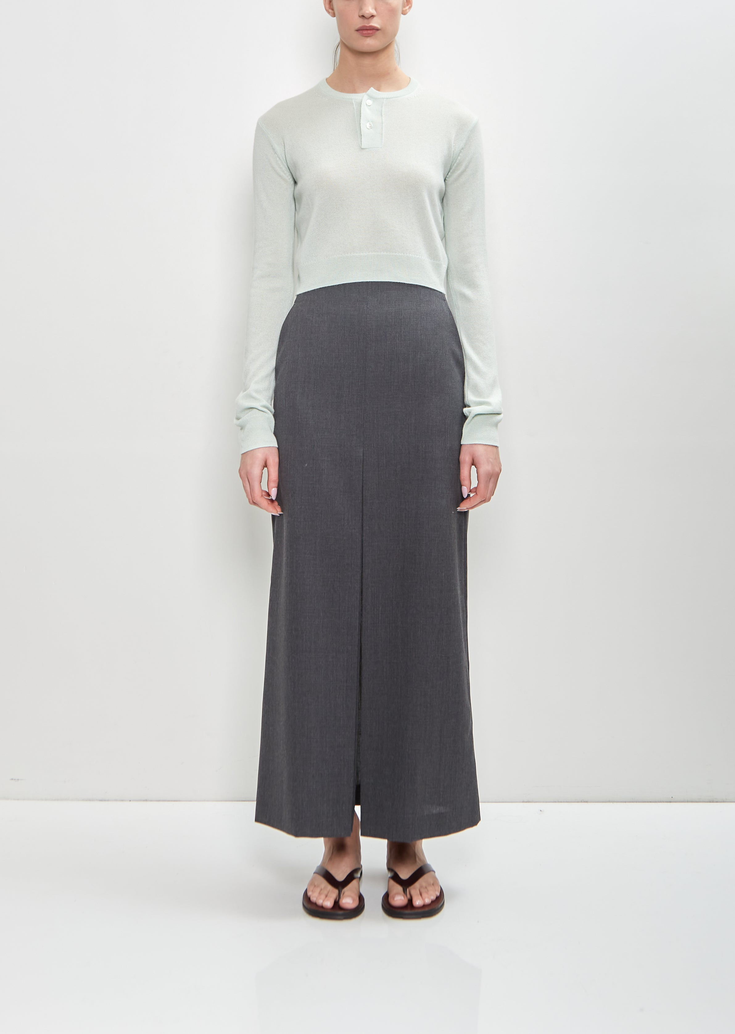 Super Fine Cashmere Silk Knit Henley — White Green - 5