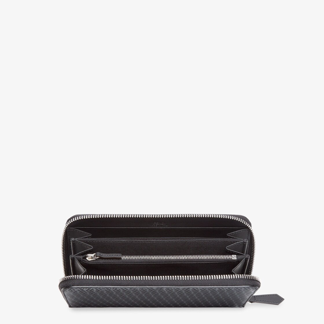 Wallet with zip. Organized into three gusseted compartments with eight card slots and a zip pocket.  - 3