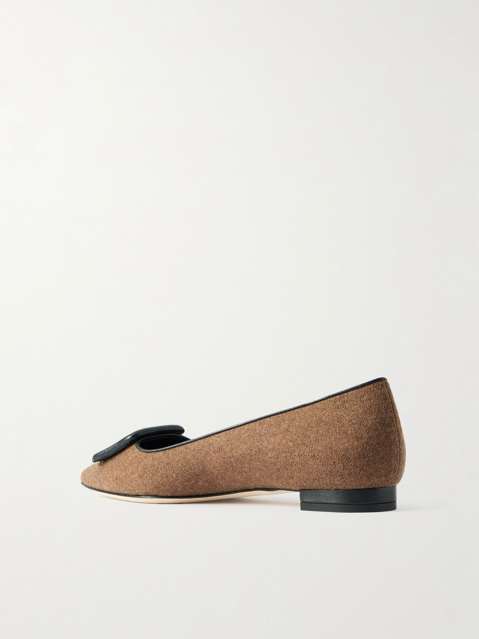 Maysale buckled leather-trimmed wool point-toe flats Brown - 3