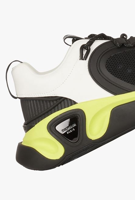 White, black and yellow gummy leather and mesh B-Runner sneakers - 6