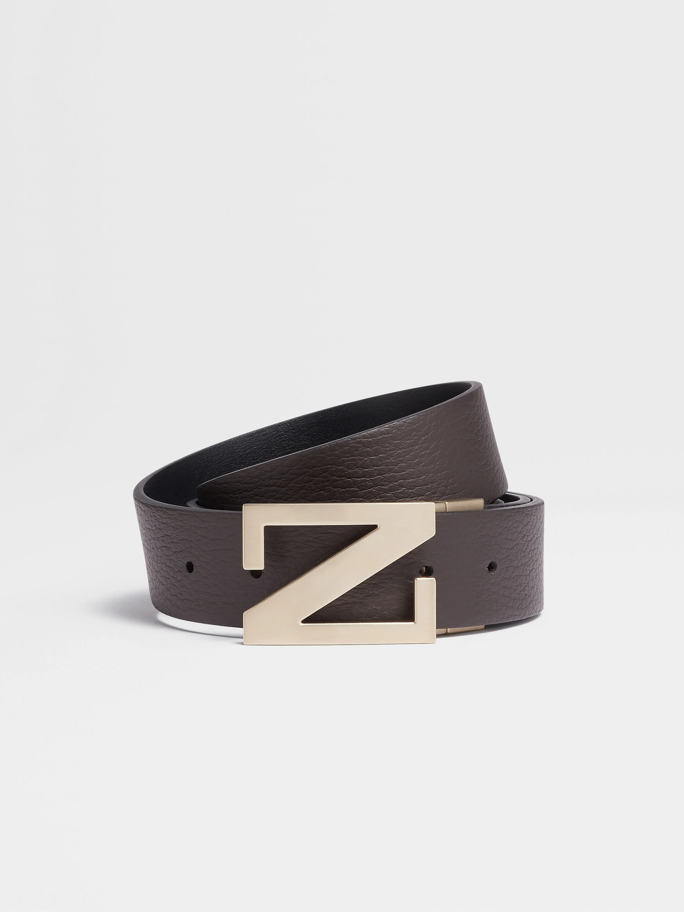 DARK BROWN AND BLACK REVERSIBLE LEATHER BELT - 1