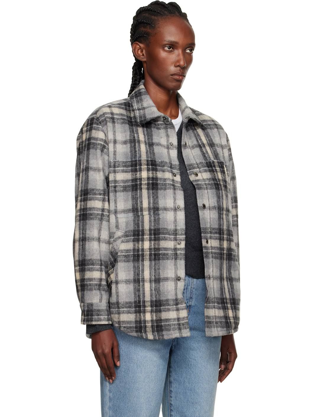 Gray Quilted Check Flannel Overshirt - 2