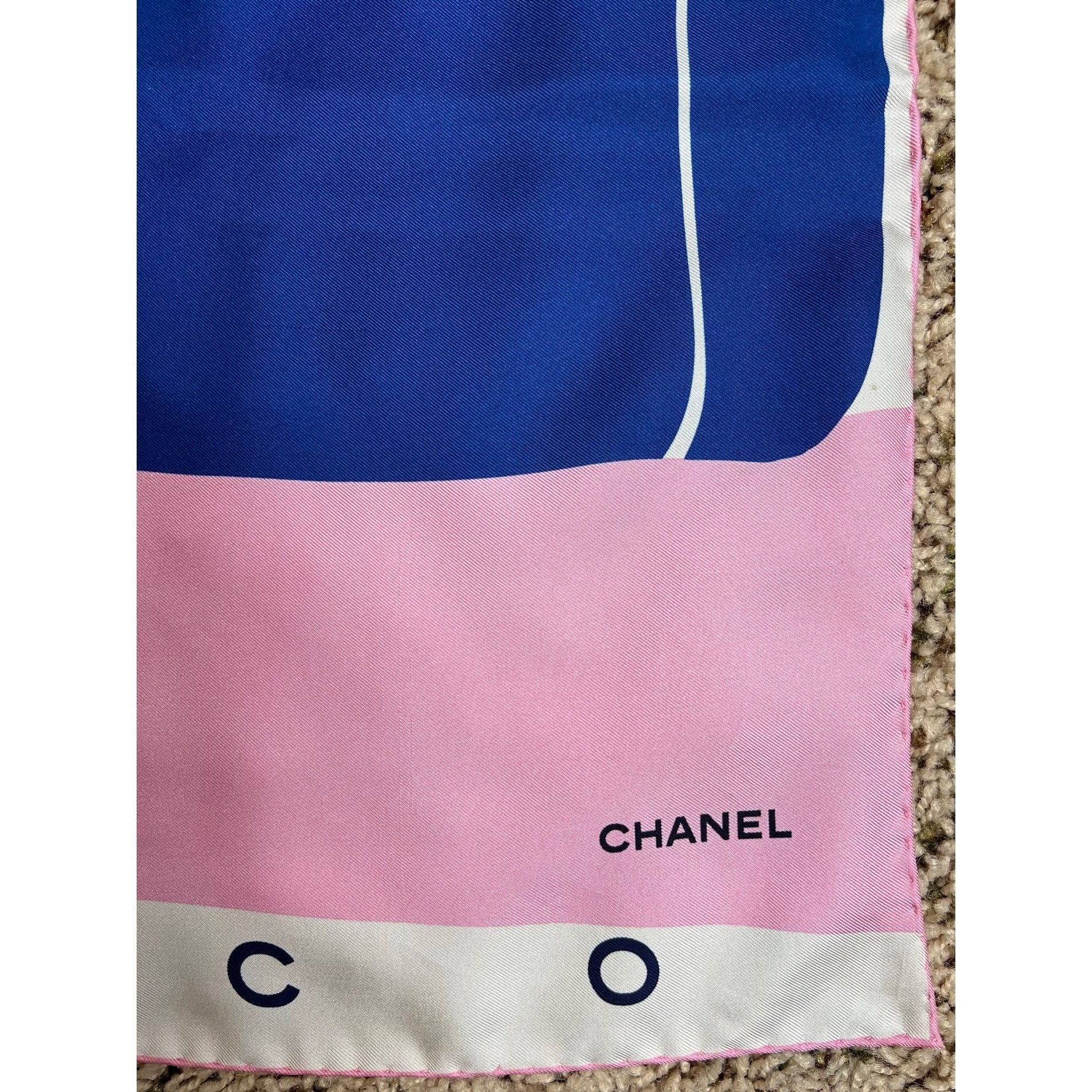Chanel Silk Pink Black Blue Scarf - 9