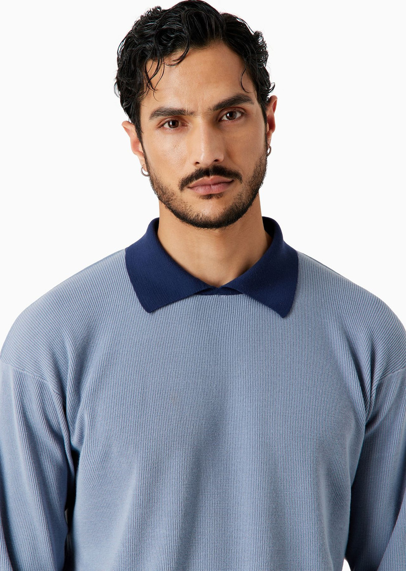 Ribbed virgin wool and cashmere knitted polo shirt 5