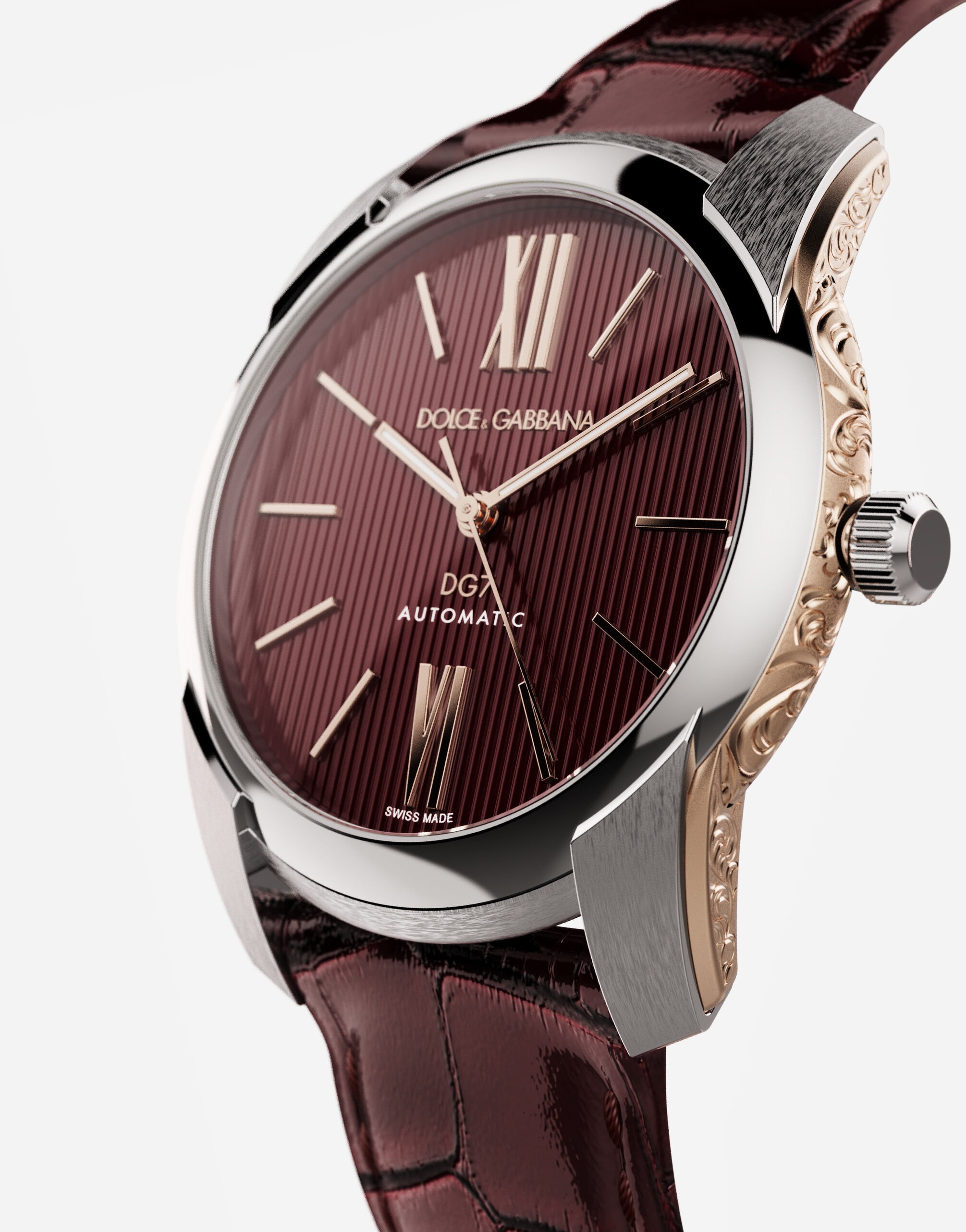 DG7 watch in steel with engraved side decoration in gold 2