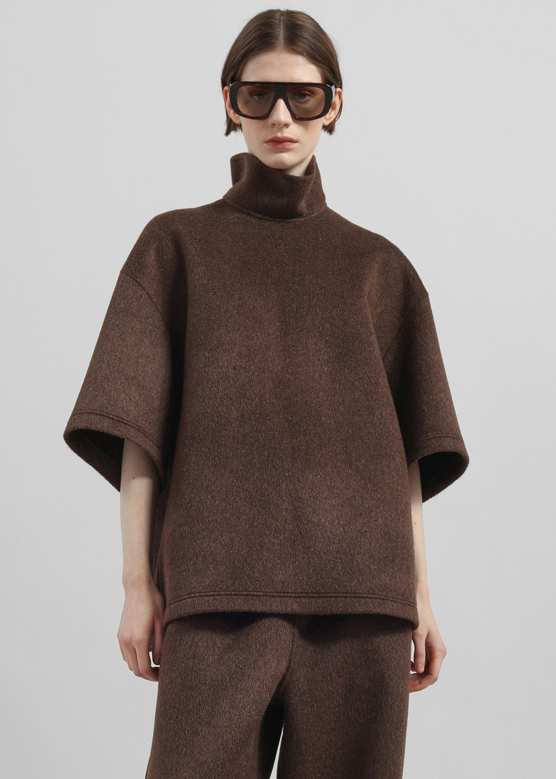 Delancey Mock Neck Wool Top - Brown Melange 6